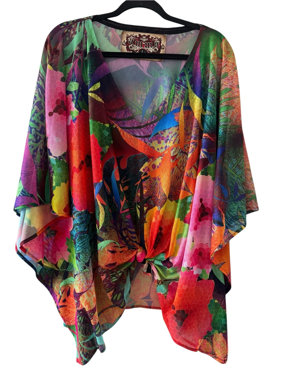 Amma Design Vibrant Multicolor Floral Tie-Front Tunic size Large